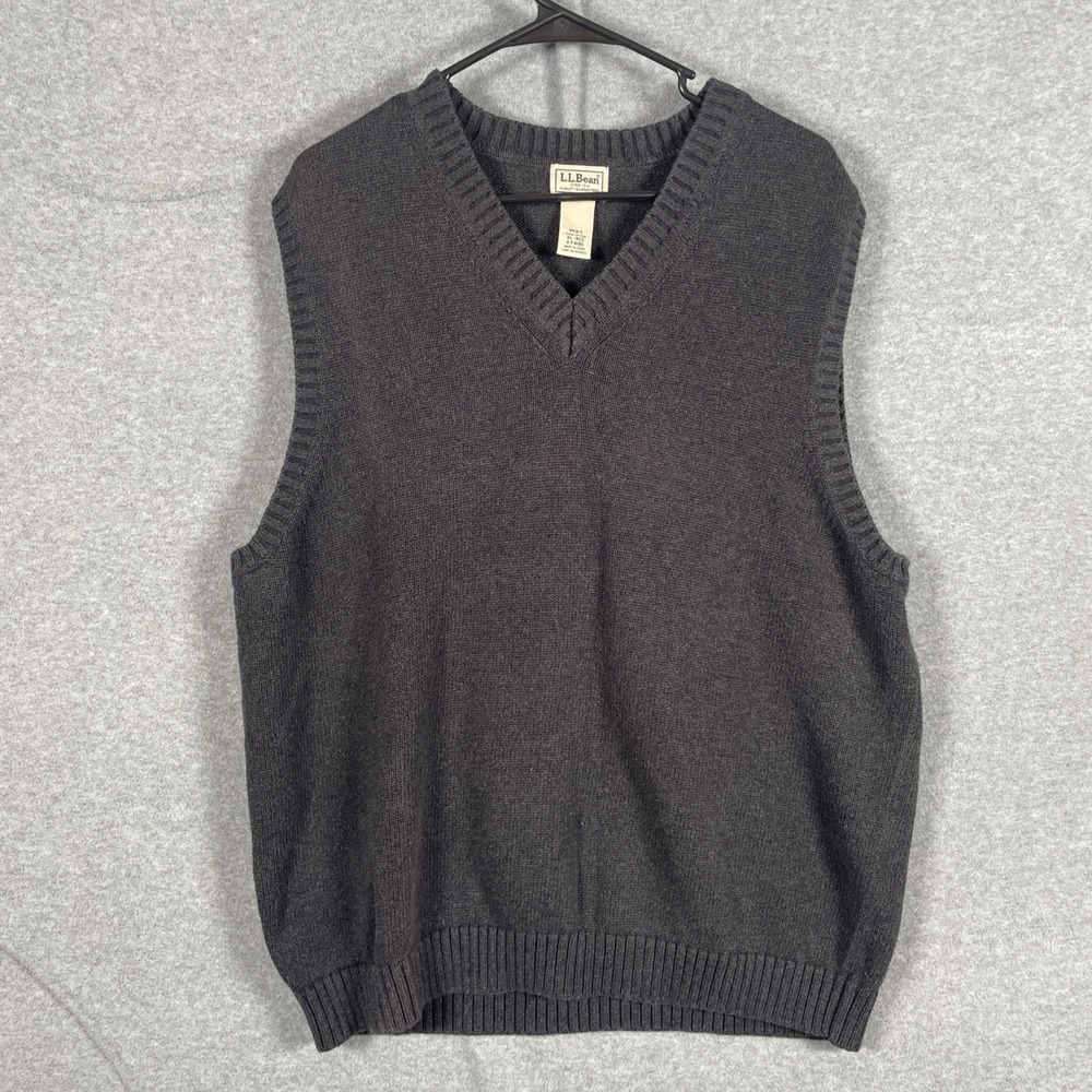 LL Bean Sweater Vest Mens XL Gray Cotton V Neck Classic Prep Layering 0FW80